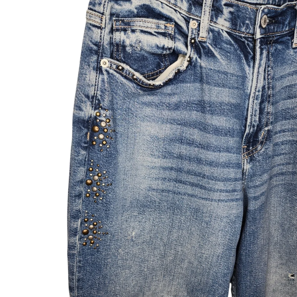 Arizona Jean Co Highest Rise Straight Leg Studded Distressed Jeans Blue Women 12